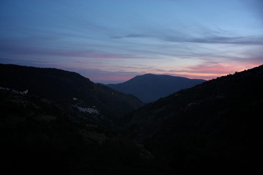 Priveliște asupra Bubion și Pampaneira, din Capileira, Alpujarra, Sierrna Nevada, Andalusia, Spania
