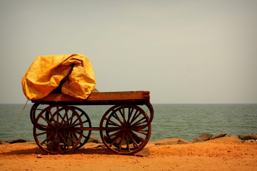 Tarabă mobilă goală în India, Pondicherry (Puducherry), Tamil Nadu